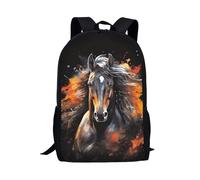 COEQINE Art Horse Black Backpack School Boys 8-10 Age Watercolor Animal Backpack Kids Adult Sport Shoulder Bag Adjustable Large Capacity School Bag