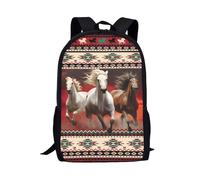 COEQINE Aztec Backpack Women Kids School Backpack for Girls Age 10-11 Large Capacity Horse Bookbag Adjustable for Middle High School，Red