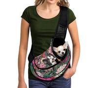 COEQINE Backpack Dog Carrier Sling Bag for Small Dogs Cars Public Transport Floral Crossobdy Purse for Women Walking Breathable Mesh Bag Compact Design Buses Trains