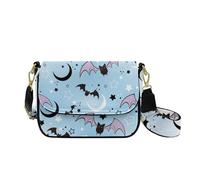 COEQINE Bat Stylish Multi-Pocket Crossbody Bags for Women Soft Leather Shoulder Handbags with Adjustable Strap Halloween Tote Bag for Ladies Holiday