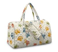 COEQINE Beige Colorful Dog Paw Print Quilted Gym Duffle Bag for Men Women | Detachable Strap Quilted Large Dog Paw Print for Travel Luggage Bag Tote