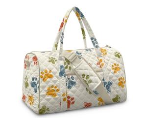 COEQINE Beige Colorful Dog Paw Print Quilted Gym Duffle Bag for Men Women | Detachable Strap Quilted Large Dog Paw Print for Travel Luggage Bag Tote