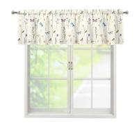 COEQINE Beige Print Window Valance for Kitchen Bedroom Decor with Rod Pocket, 54" X 18" Floral Window Treatment Covering Drapes Modern Farmhouse Short Curtain