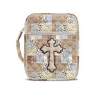 COEQINE Beige Vintage Cross Quilted Tote Bag Small for Cat Lover Womens Bible Book Covers with Notetaking Space for Travel Church Handbags,27x21x5.5 cm