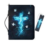 COEQINE Bible Cases for Woman Large Leather Bible Bookmarks Set Cross Dove Print Book Handbag Tote Purse for Women Durtable Zipper Pocket Church Bag,12.6x9.1x2.8