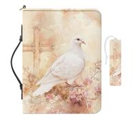 COEQINE Bible Tote Bags for Women Leather Bible Bookmarks Set Portable Bible Cover Cases with Handles Durtable Book Covers Beige Dove Cross Print Church Bag Carrying Tote Bags for Women,12.6x9.1x2.8