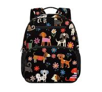 COEQINE Black Backpack for Girls 5 Years Old School Bags for Kids 5-7 Cute Puppy Vintage Floral Bookbag For School with Top Handle Comfortable With Water Bottle Pockets Preschool,34.2 cm