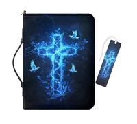 COEQINE Black Bible Covers for Women Blue Leather Cross Dove Bible Bookmarks Set 2 Piece Cool Boho Themes Book Cpver Case Large Size for Woman Portable Chutch Study Bag, 9.4x6.7x1.6