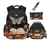 COEQINE Black Butterfly Backpack And Lunch Box Set Back To School Gift Bag Middle-School Kid Backpacks with Pencil Case Cute Backpack Keychains Travel Rucksack