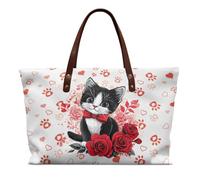 COEQINE Black Cat Purses for Women Leather Shoulder Bag with Top Handle Tote Handbags Satchel Purses Large Shoulder Handbag Hobo Bags for Travel