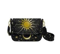 COEQINE Black Crossbody Bag Strap for Women Sun Moon Star Themed Women's Shoulder Handbag WaterProof PU Leather Cute Stylish Clutch Purse with Removable Straps Travel Case