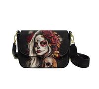 COEQINE Black Fanny Pack for Women Leather Crossbody Purse for Woman Waterproof Halloween Skull Purse for Lady Goth Cell Phone Handbag with Interior Pocket for Ladies Hobo