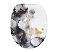 COEQINE Black Marble Toilet Stickers Bathroom Toilet Seats Toilet Lid Cover Gold Butterfly Black Marble Pattern Machine Washable Lihgtweight Soft Plush Cover for Women Men Home Decor