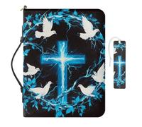 COEQINE Blue Bible Covers for Women Large Size Leather Cross Bookmark and Soft Cover Bible Carrying Case Stylish Large Book Covers with Handles Tote Handbag Protector for Book Lover Gifts,Size XL