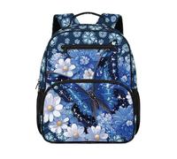 COEQINE Blue Butterfly Backpack for Girls 4-6 Year Old with Adjustable Straps and Water Bottle Holder Toddler Bookbag Lightweight School Bag For Kindergarten Preschool,34.2 cm