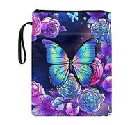 COEQINE Blue Butterfly Book Sleeve with Zipper, 8.5 x 11 Inch Book Cover for Student Teather Bible Book Cover with Front Pocket