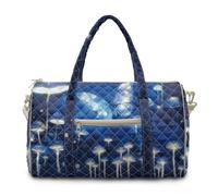 COEQINE Blue Butterfly Mushroom Forest Quilted Duffle Tote Bag for Women