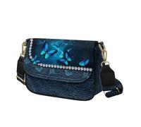 COEQINE Blue Butterfly Purse For Woman Tote Bag For Women Leather Shoulder Bag For Woman Goth Purses Hobo Totebox Handbags Retro Clutch With Multi Size