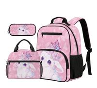 COEQINE Blue Butterfly Toddler Girl Backpack With Lunch Box Small Bag For School Kawaii Bunny Pencil Cases for Toddler Travel for Kindergarten Preschool,3 Pcs,34.2 cm