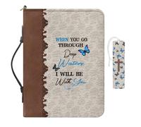 COEQINE Blue Butterflyt Bible Case for Teen Girls Leather Bible Cover Cases for Women Travel Waterproof Bookmark Protector,When You Go Through Deep Waters I Will Be with You, Size 2XL