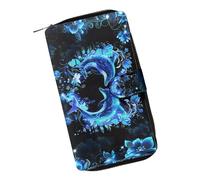 COEQINE Blue Dolphin Wallet for Women, Leather Womens Cute Wallet,Women's Animal Wallets Boho Flower Credit Card Holder Wallet for Women