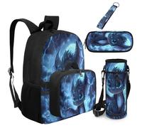 COEQINE Blue Dragon Backpack with Lunch Box Kids Girls Set Attachable Lunchbox for Kid School Bag 1ST Grade With Laptop Compartment and Water Bottle Sleeve Strap Pen Pouch Travel Rucksack
