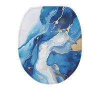 COEQINE Blue Gold Marble Print Bathroom Toilet Seat Ocean Lid Cover with Soft Plush Cover with Elastic Bottom Lightweight Elastic Round Elongated Toilet Lid Cover for Home Bathroom Decoration