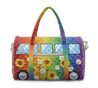 COEQINE Blue Hawaii Floral Palm Leaf Duffel Bags for Traveling Quilted Tote | Womens With Zipper Camping Van Rainbow Sunflower Car Themed for Overnight, Weekend, Yoga, Gym
