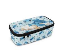 COEQINE Blue Pencil Case for Girls Middle School Cute Pencil Box for Kids 10-11 Double Layer Blue Book Turtle with Pen Holder Back to School Supplies,26X11.4X8cm