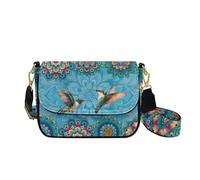 COEQINE Blue Phone Bag Wallet Crossbody Bag For Women Leather Hummingbird Flower Print Artist Shoulder Purse for Woman with Removable Straps Anti-Theft Travel Bag