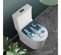 COEQINE Blue Toilet Lid Cover,Christmas Snowman Moon Tress Print Toilet Lid Cover Elongated Lightweight Portable Washable