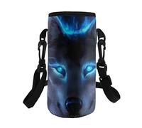 COEQINE Blue Wolf Pattern with Insulated Water Bottle Holder with Adjustable Shoulder Strap,Kids Adult Bottle Carrier Bag Case Pouch Cover for Walking Gym Travel Hiking Portable