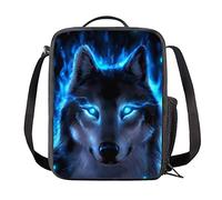 COEQINE Blue Wolf Print Lunch Box Tote Cooler Bag for Kids Student Insulated Lunch Bag for School Travel Office Work,Large Capacity,Zipper Closure
