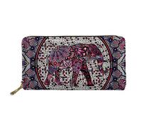 COEQINE Bohemian Style Purses for Women PU Leather Wallet Inserts for Credit Cards,Elephant Mandala Print Long Clutch Cell Phone Case