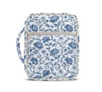 COEQINE Boho Floral Bible Bag for Women with Pocket Blue White Printed Quilted Tote Bag with Zipper Storage Pockets Christian Gift for Mom, Daughter, Grandma,27x21x5.5 cm