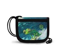 COEQINE Boys Wallets for Kids 4-6 with Zipper Coin Pocket Cool Green Surfing Chameleon Animal Wallet for Boys Men Travel Neck Lanyard Coin Purse with Chain Hold Toddler Boys Birthday Wallet
