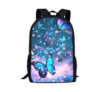 COEQINE Butterfly Backpack For Teen Girls Large School Backpack Portable Blue Printed Bookbag School Backpack For Girls Secondary School
