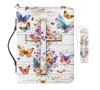 COEQINE Butterfly Bible Cover Case for Women Leather Bookmarks Portable Bible Study Supplies Stylish Large Bible Covers for Woman Waterproof Bible Carrier for Mother Church Handbag,9.4x6.7x1.6