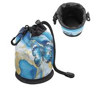 COEQINE Butterfly Light Blue Marble Print Dog Treat Storage Organizer Drawstring Carrying Handbags Pet Feed Snack Reward with Metal Clip Holde,Dog