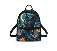 COEQINE Butterfly Mini Backpack for Women Goth Black Cat Small Backpack Organizer with Shoulder Strap Portable Lightweight Daypack for Women Work Picnic Sport
