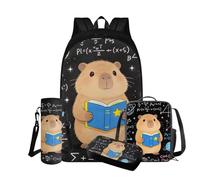 COEQINE Capybara Backpack for School with Lunchbox Set of 4 Kids School Bag 1St Grade for 6-14 Elementary Middle Schoolbag with Black Book Math Pencil Pouch Water Bottle Holder 3th Grade