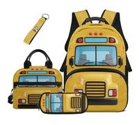 COEQINE Car Boys Backpack with Lunch Box Set 8-10 School Bus Bright Kids School Backpacks Sets of 4 Middle-School Large Pencil Case Pouch