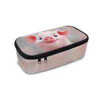 COEQINE Cartoon Pig School Pencil Case for Girls Kawaii Pen Box Holder with Handles Zipper Makeup Pouch for Studing Stationery Storage Bag