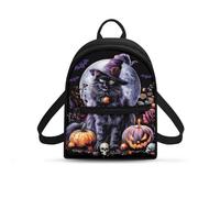 COEQINE Cat School Bag Black Goth Backpack Halloween Bags For Women Travel with Adjustable Shoulder Strap Lightweight Witch Pumpkin Rucksack for Primary Kindergarten Elementary Preschool