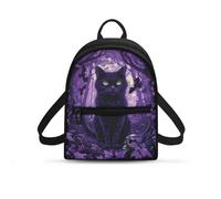COEQINE Cat School Rucksack Bag For Teenage Girls Goth Handbag for Women Backpack with Adjustable Shoulder Strap Anti Theft Small Kids Halloween Bags Cute Cat Witch Purple
