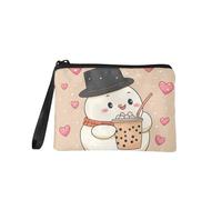 COEQINE Christmas Coin Purse Women Cute Snowman Boba Milk Pattern Zipper Wallet Card Holder Key Case Women Mini Wallets with Zipper Soft Flannel Moneybag for Kids Birthday Gifts