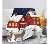 COEQINE Christmas Flannel Throw Blanket for Kids Girls,Lightweight Soft Cozy Blanket for Couch Bed All-Season Warm Blanket Print Deer House Snow