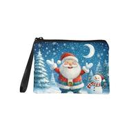 COEQINE Christmas Santa Claus Snowman Pattern Small Purse with Card Holder and Coin Purse Women Coin Purse Womens Small Flannel Moenybag with Zipper foor Kids Birthday Gifts,Blue