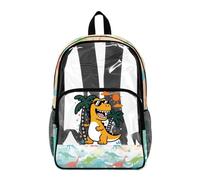COEQINE Clear Backpack Boys School Bag for Kids 8-12 See Through Beach Dino Hawaii Book Bag Kids Elementary Middle-School With Reinforced And Wider Shoulder Straps for Stadium Events