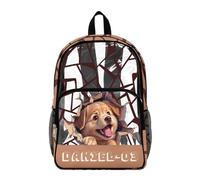 COEQINE Clear Backpack For Boys 5-7 Large Capacity Brown Custome Name Dog Printed School Bags for Kids Kindergarten Elementary School Bookbag for Kids 1St Grade for Stadium Events,43.5x36x18 cm